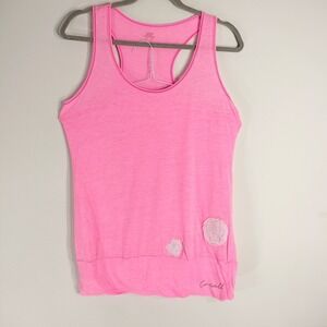 Casall Pink Tank Top; Racerback, Lyocell Blend, Floral Applique